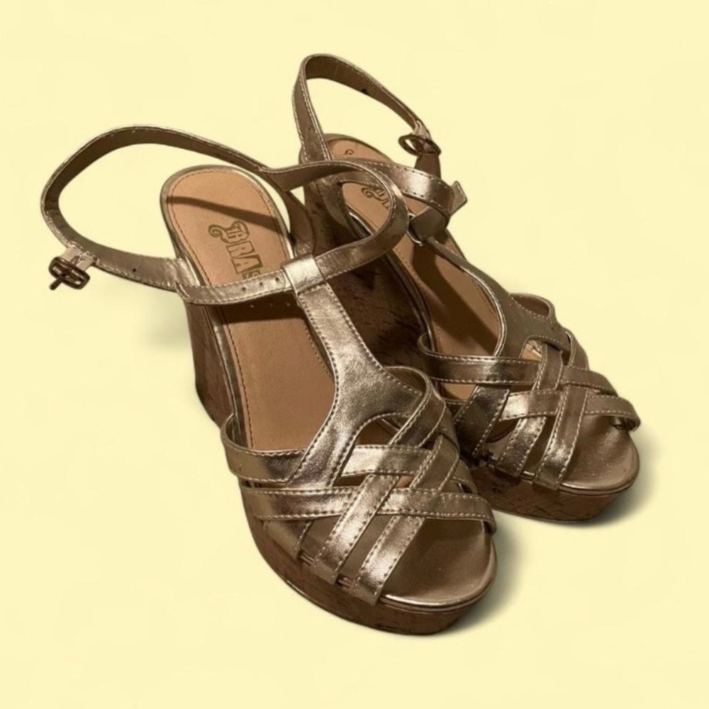 Brash Metallic Gold Wedge Sandals - Picture 2 of 3